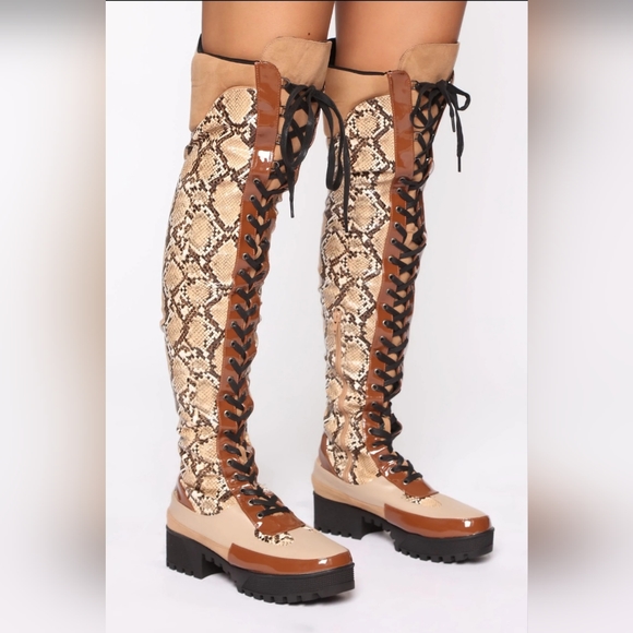 Fashion Nova Shoes Miss Mischief Snake Over The Knee Boot Fashion